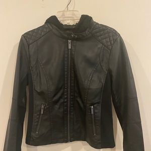 Rickis black faux leather biker jacket with removable hood